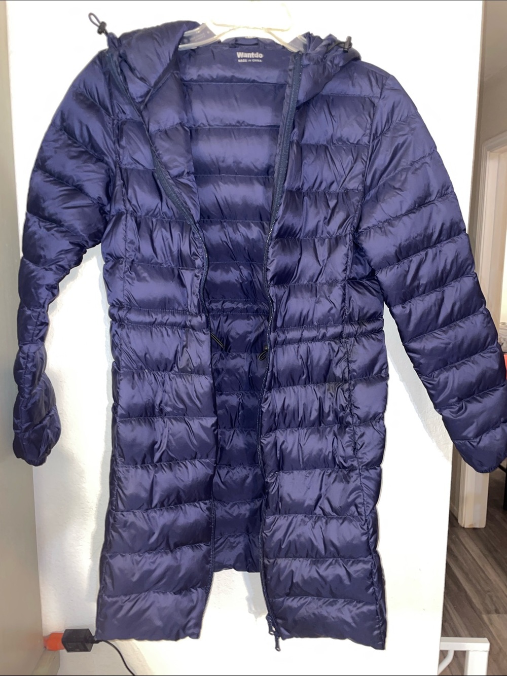 Kids Long Navy Puffer Jacket with Hood by Wantdo